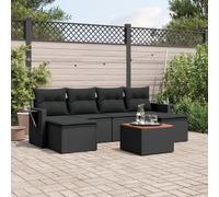 Ziaphsol Salon de Jardin modulable 7 pcs en résine tressée Noire avec Coussins, canapé Fauteuil Pouf et Table d'appoint en Acacia pour terrasse Balcon Patio véranda Lounge détente aménagement