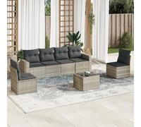 Ziaphsol Salon de Jardin modulable 7 pièces Gris Clair en résine tressée, canapé Fauteuil Pouf Angle Module siège avec Coussins et Table en Verre trempé pour terrasse Balcon Patio Lounge