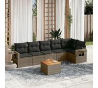 Ziaphsol Salon de Jardin modulable 7 pièces Gris en résine tressée avec Coussins, canapé Fauteuil, Module Angle, Banquette, accoudoir, Table d'appoint en Acacia pour terrasse Balcon Patio détente