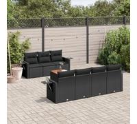 Ziaphsol Salon de Jardin modulable 8 pcs Noir en résine tressée, canapé Fauteuil Pouf Angle, Coussins Amovibles, Table d appoint Acacia, extérieur terrasse Balcon Patio Lounge