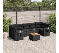Ziaphsol Salon de Jardin modulable 8 pièces Noir en résine tressée avec Coussins, canapé Fauteuil Pouf Angle, Assise extérieure pour terrasse Balcon Patio véranda Lounge, Table d'appoint en Acacia