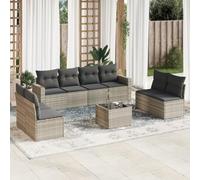 Ziaphsol Salon de Jardin modulable 9 pièces Gris Clair en résine tressée avec Coussins, canapé Fauteuil Pouf Angle Module et Table en Verre trempé pour terrasse Balcon Patio Lounge extérieur