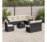 Ziaphsol Salon de Jardin modulable 9 pièces Noir en résine tressée, canapé Fauteuil Pouf Angle Module siège Banquette Dossier accoudoir avec Coussins, terrasse Balcon Patio Lounge extérieur