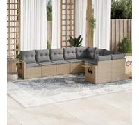 Ziaphsol Salon Jardin 9 pcs Beige résine tressée avec Coussins, Ensemble mobilier extérieur modulaire pour terrasse Balcon Patio, canapé Fauteuil Table Basse, Housse Amovible, Assise Confortable