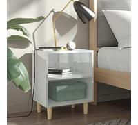 Ziaphsol Scandinavian Style Bedside Tables Set of 2 with Wooden Legs White Glossy Finish 40x30x50 cm Ideal for Bedroom Living Room Modern Vintage Furniture