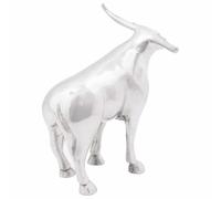 Ziaphsol Sculpture de taureau en aluminium argenté brillant - 20 x 17 x 23 cm - Décoration de taureau comme objet décoratif pour salon, table, rebord de fenêtre, entrée