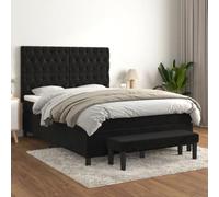 Ziaphsol Sommier à Lattes avec Matelas 140x190 cm Velours Noir Cadre de lit en Bois tapissé avec Ressorts ensachés Banc de Bout de lit pour Chambre à Coucher Confortable