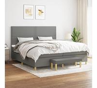 Ziaphsol Sommier à Lattes avec Matelas à Ressorts ensachés 200x200cm Tissu Gris foncé Cadre de lit en Bois rembourré avec Banc de Bout de lit pour Chambre Confortable et Durable