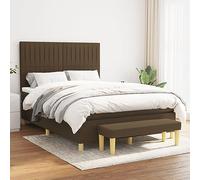 Ziaphsol Sommier à Lattes de lit avec Matelas 140x190 cm Marron foncé Tissu Polyester Cadre en Bois et Ressorts ensachés avec Banc de Bout de lit rembourré pour Chambre Confortable