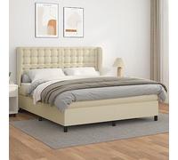 Ziaphsol Sommier à Lattes de lit avec Matelas 180x200cm crème en Similicuir, Cadre en Bois Massif et Ressorts ensachés pour Confort Moyen-Dur, tête de lit réglable et surmatelas Doux