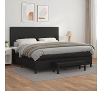 Ziaphsol Sommier à Lattes de lit avec Matelas 200x200 cm Noir en Similicuir, Cadre en Bois avec Ressorts ensachés, tête de lit réglable, Banc de Bout de lit, mobilier de Chambre Confortable