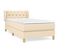 Ziaphsol Sommier à Lattes de lit avec Matelas crème 80x200 cm en Tissu Durable Bois Massif avec surmatelas Mousse Ressorts ensachés Cadre de lit Confortable pour Chambre