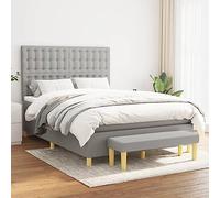 Ziaphsol Sommier à Lattes de lit avec Matelas Gris Clair 140x190 cm Tissu 100% Polyester Cadre Bois d'ingénierie Ressorts ensachés surmatelas Banc de Bout de lit Confortable
