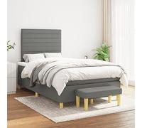 Ziaphsol Sommier à Lattes de lit Gris foncé 120x200cm avec Matelas à Ressorts ensachés, Cadre en Bois et Tissu, tête de lit réglable, surmatelas Mousse et Banc Multifonctionnel pour Chambre