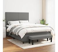 Ziaphsol Sommier à Lattes de lit Gris foncé avec Matelas 140x190 cm Tissu Polyester Ressorts ensachés Cadre en Bois et Banc de Bout de lit pour Chambre Confortable