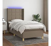 Ziaphsol Sommier à Lattes tapissier avec Matelas à Ressorts ensachés, Bande LED intégrée, Tissu Taupe, 90x190 cm, Cadre en Bois Massif pour Chambre, Base lit Confortable et Durable