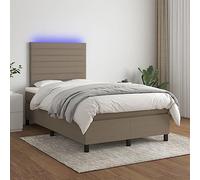 Ziaphsol Sommier à Lattes tapissier avec Matelas à Ressorts ensachés et Bande LED, Cadre en Bois 120x200 cm Taupe, tête de lit réglable, Tissu Respirant pour Chambre, éclairage USB intégré
