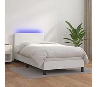 Ziaphsol Sommier à Lattes tapissier Blanc 90x190 cm avec Matelas à Ressorts ensachés, tête de lit réglable, Bande LED intégrée, Cadre en Bois Durable pour Chambre, Base de lit Confortable et Moderne