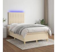 Ziaphsol Sommier à Lattes tapissier crème 120x200cm avec Matelas à Ressorts ensachés, tête de lit réglable, Bande LED intégrée et Cadre Bois pour Chambre Confortable et Moderne