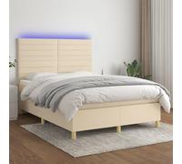 Ziaphsol Sommier à Lattes tapissier crème 140x190 cm avec Matelas à Ressorts ensachés et Bande LED, Cadre de lit en Bois, tête de lit réglable, Base de lit Confortable et Durable