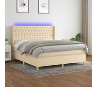 Ziaphsol Sommier à Lattes tapissier crème 160x200 cm avec Matelas à Ressorts ensachés, tête de lit réglable, Bande LED intégrée, Cadre en Bois Durable pour Chambre, Base de lit Confortable et Design