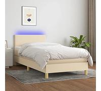 Ziaphsol Sommier à Lattes tapissier crème 90x200 cm avec Matelas à Ressorts ensachés, Bande LED intégrée, Cadre en Bois Durable, tête de lit réglable, Base de lit Confortable pour Chambre