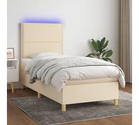 Ziaphsol Sommier à Lattes tapissier crème 90x200 cm avec Matelas Ressorts ensachés, Bande LED intégrée, Cadre de lit en Bois Durable, tête de lit réglable, Base de lit Confortable pour Chambre