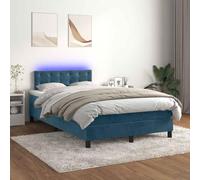 Ziaphsol Sommier à Lattes tapissier en Velours Bleu foncé 120x200 cm avec Matelas à Ressorts ensachés, surmatelas Mousse, Bande LED USB intégrée, Cadre en Bois Massif pour Chambre Confortable