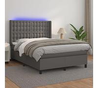 Ziaphsol Sommier à Lattes tapissier Gris 140x190cm avec Matelas à Ressorts ensachés, Cadre en Bois, tête de lit réglable, Bande LED intégrée, Base de lit Confortable pour Chambre