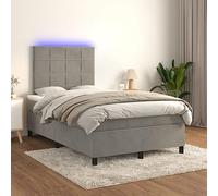 Ziaphsol Sommier à Lattes tapissier Gris Clair 120x200 cm avec Matelas à Ressorts ensachés, tête de lit réglable, Bande LED intégrée, Cadre en Bois de mélèze pour Chambre