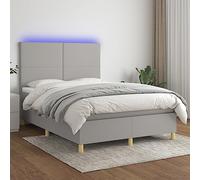 Ziaphsol Sommier à Lattes tapissier Gris Clair 140x190 cm avec Matelas à Ressorts ensachés, tête de lit réglable, Bandes LED intégrées, Cadre en Bois Massif, Base de lit Confortable et Durable