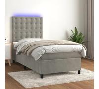Ziaphsol Sommier à Lattes tapissier Gris Clair 90x190 cm avec Matelas à Ressorts ensachés et Bande LED, Cadre en Bois Massif, tête de lit réglable pour Chambre, Base de lit Confortable et Durable