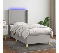 Ziaphsol Sommier à Lattes tapissier Gris Clair 90x190 cm avec Matelas à Ressorts ensachés, tête de lit réglable, Bande LED intégrée et Base en Bois pour Chambre Confortable