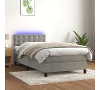 Ziaphsol Sommier à Lattes tapissier Gris Clair 90x190 cm avec Matelas à Ressorts ensachés, tête de lit réglable, Bande LED USB 5V, Cadre en Bois de mélèze Massif pour Chambre Confortable