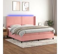 Ziaphsol Sommier à Lattes tapissier Rose 200x200 cm en Velours avec Matelas à Ressorts ensachés, tête de lit réglable, Bandes LED intégrées pour Chambre, Cadre en Bois de mélèze Massif Confortable