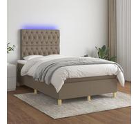 Ziaphsol Sommier à Lattes tapissier Taupe 120x200 cm avec Matelas à Ressorts ensachés, surmatelas Mousse, Cadre Bois mélèze Massif, Bande LED USB intégrée pour Chambre Confortable
