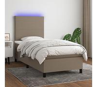 Ziaphsol Sommier à Lattes tapissier Taupe 90x200 cm avec Matelas à Ressorts ensachés, tête de lit réglable, Bande LED intégrée, Cadre Bois mélèze, Base de lit Robuste pour Chambre