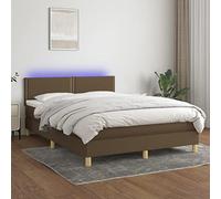Ziaphsol Sommier tapissier à Lattes 140x190 cm avec Matelas à Ressorts ensachés, tête de lit réglable, Bande LED intégrée, Cadre en Bois Marron foncé pour Chambre à Coucher Confortable