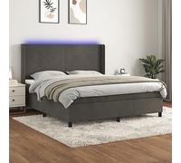 Ziaphsol Sommier tapissier à Lattes avec Matelas à Ressorts ensachés, Cadre en Bois de mélèze Massif, tête de lit réglable, Bande LED intégrée, Velours Gris foncé 160x200 cm pour Chambre