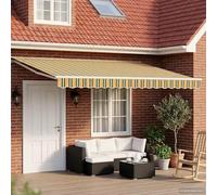 Ziaphsol Store banne auvent rétractable Manuel Vert et Jaune 5 x 3 m, Toile pergola en Polyester Enduit PU, Cadre Acier Aluminium, pour terrasse Balcon Jardin Patio Veranda, ombrage Solaire Pluie