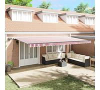 Ziaphsol Store banne auvent rétractable Rouge et Blanc, Toile 600 x 300 cm, Structure Aluminium, Manuel, LED Solaire, Protection extérieur pour terrasse, Balcon, Jardin, Patio, véranda et fenêtre