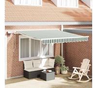 Ziaphsol Store banne auvent rétractable Vert et Blanc 300 x 250 cm, Toile pergola en Polyester résistant UV et Eau, Manuel Mural avec LED Solaire pour terrasse Balcon Jardin Patio fenêtre