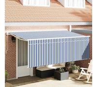 Ziaphsol Store banne auvent Toile rétractable Bleu 350 x 200 cm Polyester et Aluminium, Manuel Mural, ombrage Solaire pour terrasse Balcon Jardin Patio, Protection extérieur Contre Soleil et Pluie