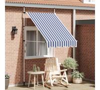 Ziaphsol Store banne Manuel rétractable 150 cm Bleu et Blanc, auvent Toile en Polyester avec Cadre en Acier, Protection extérieure pour terrasse Balcon Jardin fenêtre
