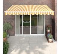 Ziaphsol Store banne rétractable Automatique Jaune et Blanc 3,5 x 2,5 m, auvent Toile en Aluminium, pergola Murale 230 V, ombrage terrasse Balcon Jardin Patio fenêtre véranda Protection Soleil Pluie