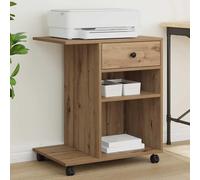 Ziaphsol Support d'imprimante artisanal en chêne avec roulettes, matériau en bois, 60 x 40 x 68,5 cm, tiroirs et étagère pour imprimante, photocopieur, scanner, fax, bureau à domicile et organisation