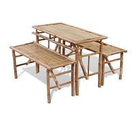 Ziaphsol Table de Brasserie en Bambou avec 2 bancs 100 cm pour Salon Jardin terrasse Balcon Patio, Ensemble mobilier extérieur Pratique pour Repas apéritif détente réception