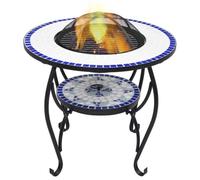 Ziaphsol Table de Foyer mosaïque Bleu et Blanc 68 cm en céramique Acier pour Jardin terrasse Chauffage extérieur et intérieur