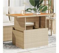 Ziaphsol Table de Jardin Beige 100x55x73cm résine tressée et Bois Acacia pour terrasse Balcon Patio mobilier extérieur Robuste avec Plateau réglable pour Repas Barbecue détente Famille