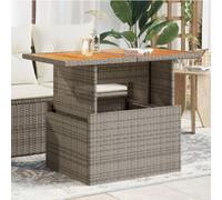 Ziaphsol Table de Jardin en résine tressée Gris avec Dessus en Bois d'acacia réglable pour extérieur terrasse Balcon Patio Repas dîner mobilier Robuste avec Pieds pliants et rallonge
